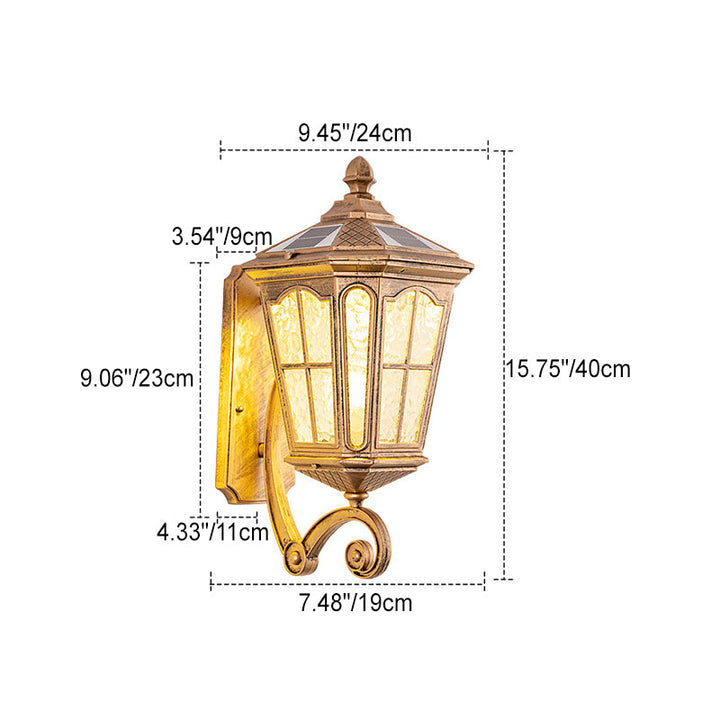European Solar Outdoor Lantern Aluminum Glass Waterproof 1-Light Wall Sconce Lamp | Bowlift
