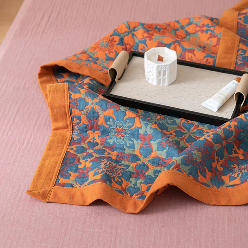 Blue patterned six-layer cotton blanket – TerraLoom comfort blanket