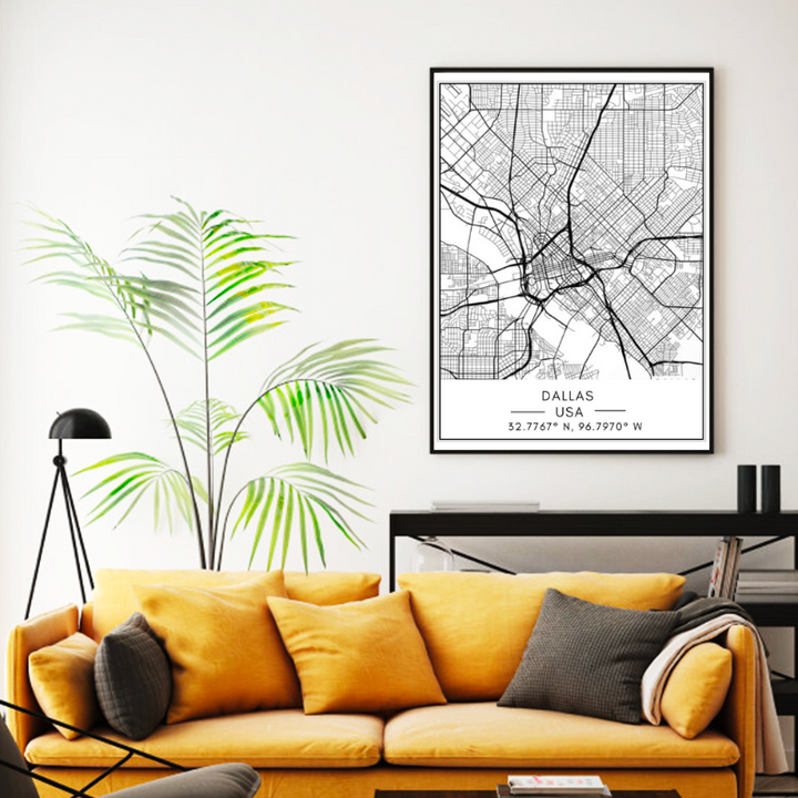Dallas City Map - Canvas Wall Art Painting | Bowlift