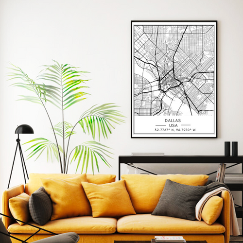Dallas City Map - Canvas Wall Art Painting | Bowlift