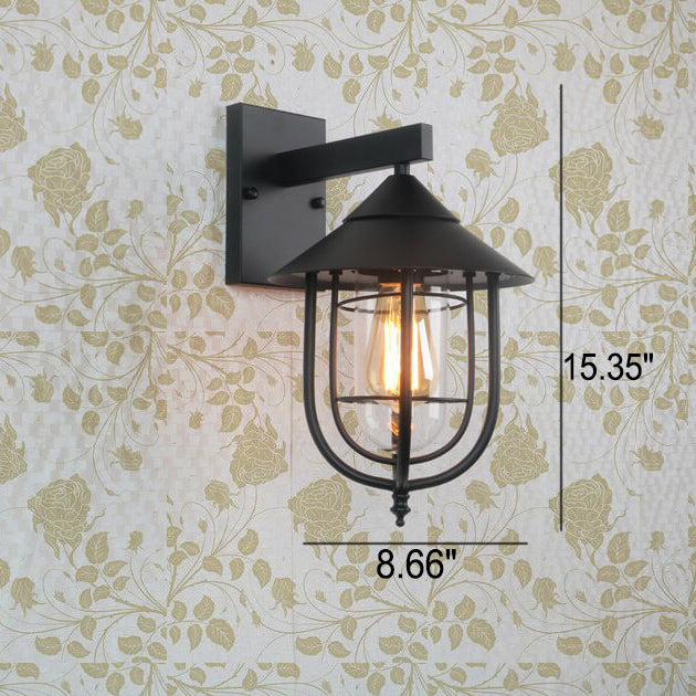 Vintage Industrial Iron Lantern Indoor Outdoor 1-Light Wall Sconce Lamp | Bowlift