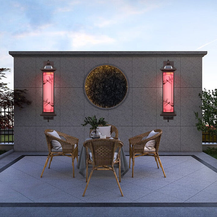 Traditional Chinese Rectangular Aluminum Glass Solar LED Wall Sconce Lamp For Garden | Bowlift