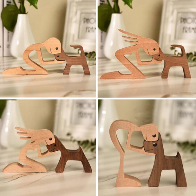 Pet Lover Gifts Wood Sculpture Family & Puppy Wooden Crafts Table Ornaments | Bowlift
