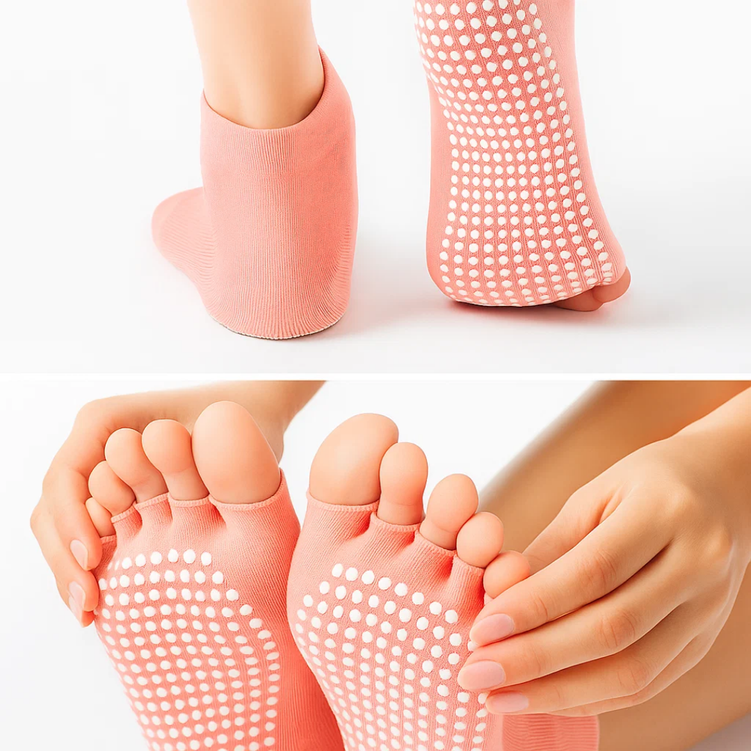 Slip Yoga Grip Socks – Open-Toe & Breathable – Rubberised Sole for Women – Stability Balance Comfort in Yoga & Pilates Bowlift