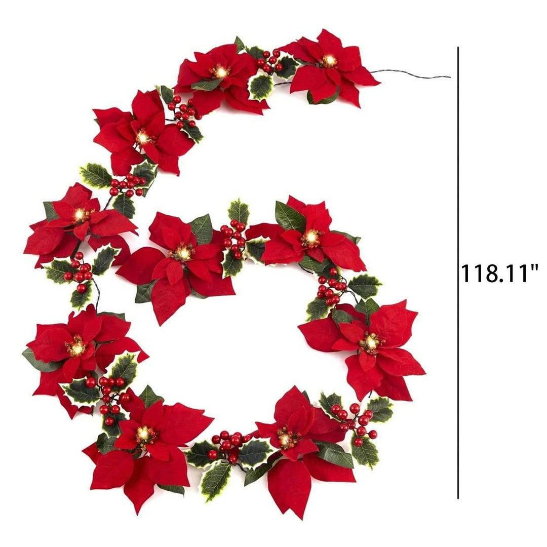 BowLift | Christmas Red Flower Fruit Faux Velvet Flower LED String Lights