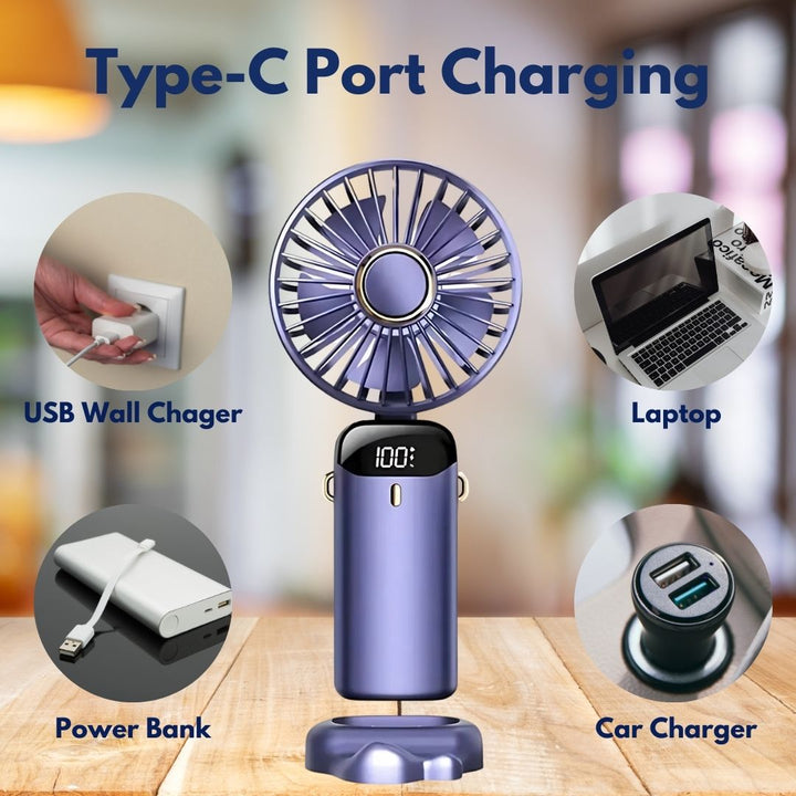 BowLift | Rechargeable Handheld Mini Fan | 5-Speed, 90-Degree Adjustable & Quiet for Office, Home & Outdoor Use
