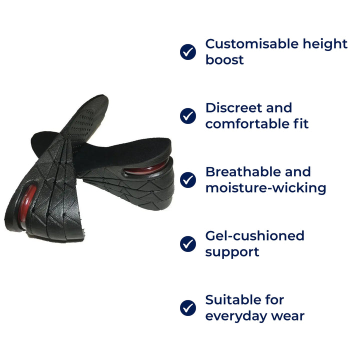 Heelsure | Heel Lift Insoles – Adjustable Height Boost – Breathable Cushioned Gel – Discreet Comfort for Work, Sport or Daily Wear Bowlift