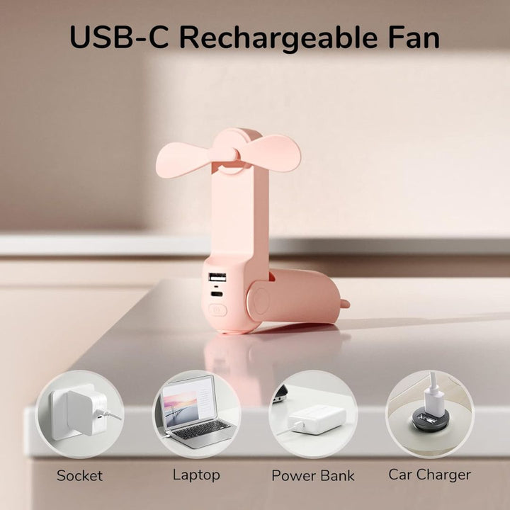 3 In 1 Handheld Mini Fan | USB Rechargeable, Foldable Design & Ideal for Travel, Camping, and Outdoor Activities | Bowlift