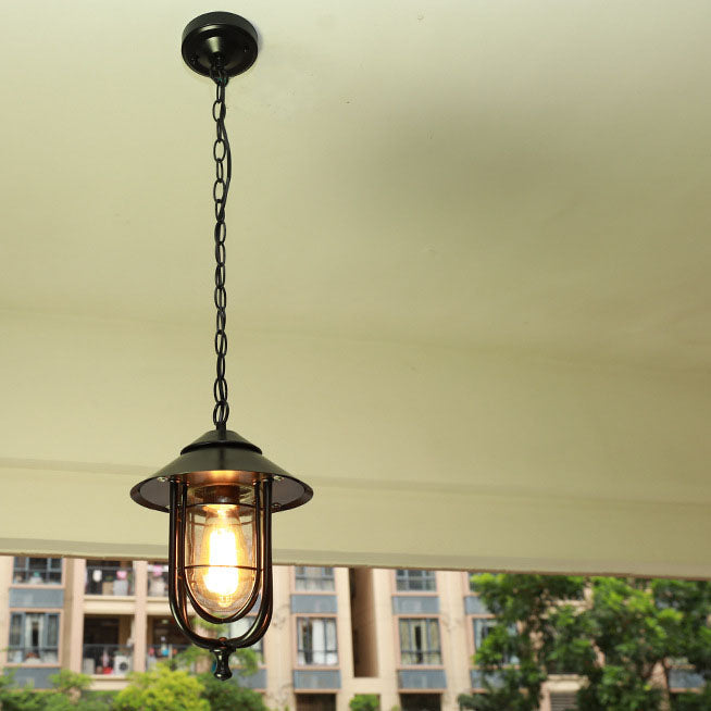 Industrial Vintage Aluminum Cage Glass 1-Light Outdoor Waterproof Pendant Light | Bowlift