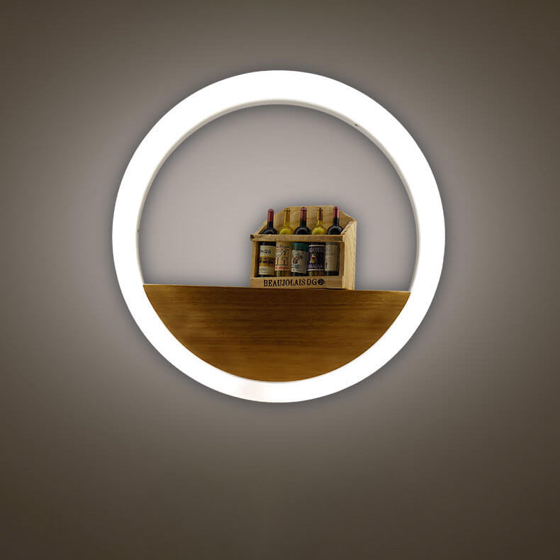 BowLift | Lumoshelf LED Wall Light | Solid Wood with Shelf | Round Wall Lamp | Warm & White Light