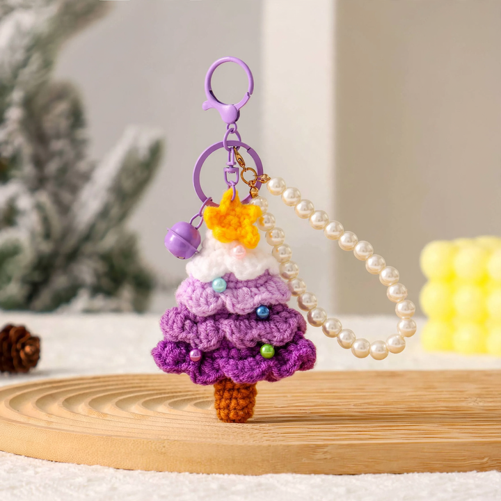 Crocheted mini Christmas tree ornament