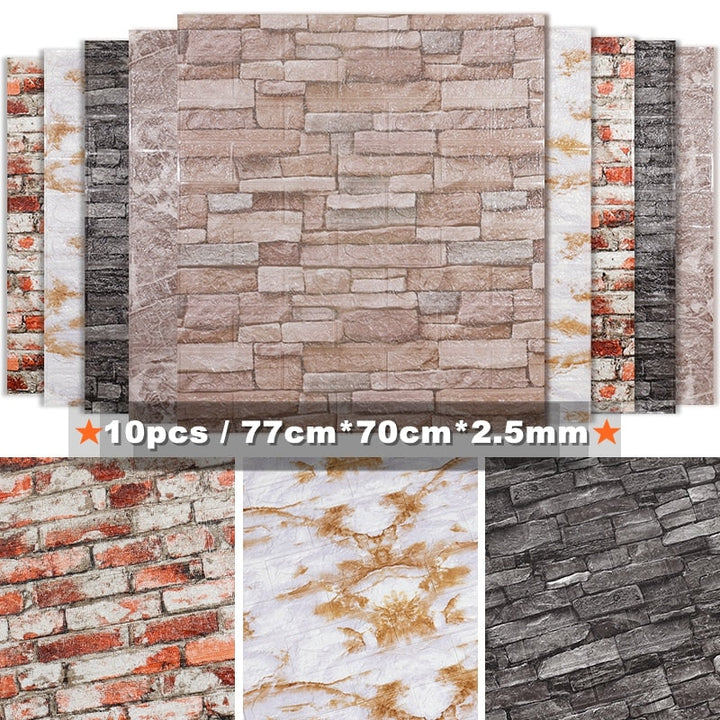 10pcs 3D Brick Wall Sticker Waterproof Self-Adhesive Wall Sticker | Bowlift