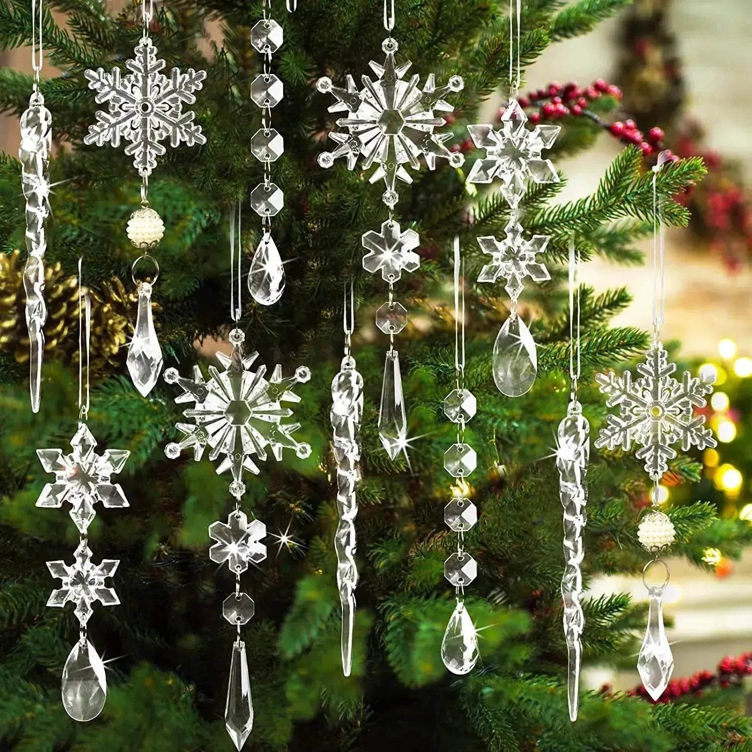 BowLift | 10pcs Christmas Tree Hanging Pendants Acrylic Ice Strip Snow Ceiling Xmas Ornaments New Year Christmas Decoration Home Decor