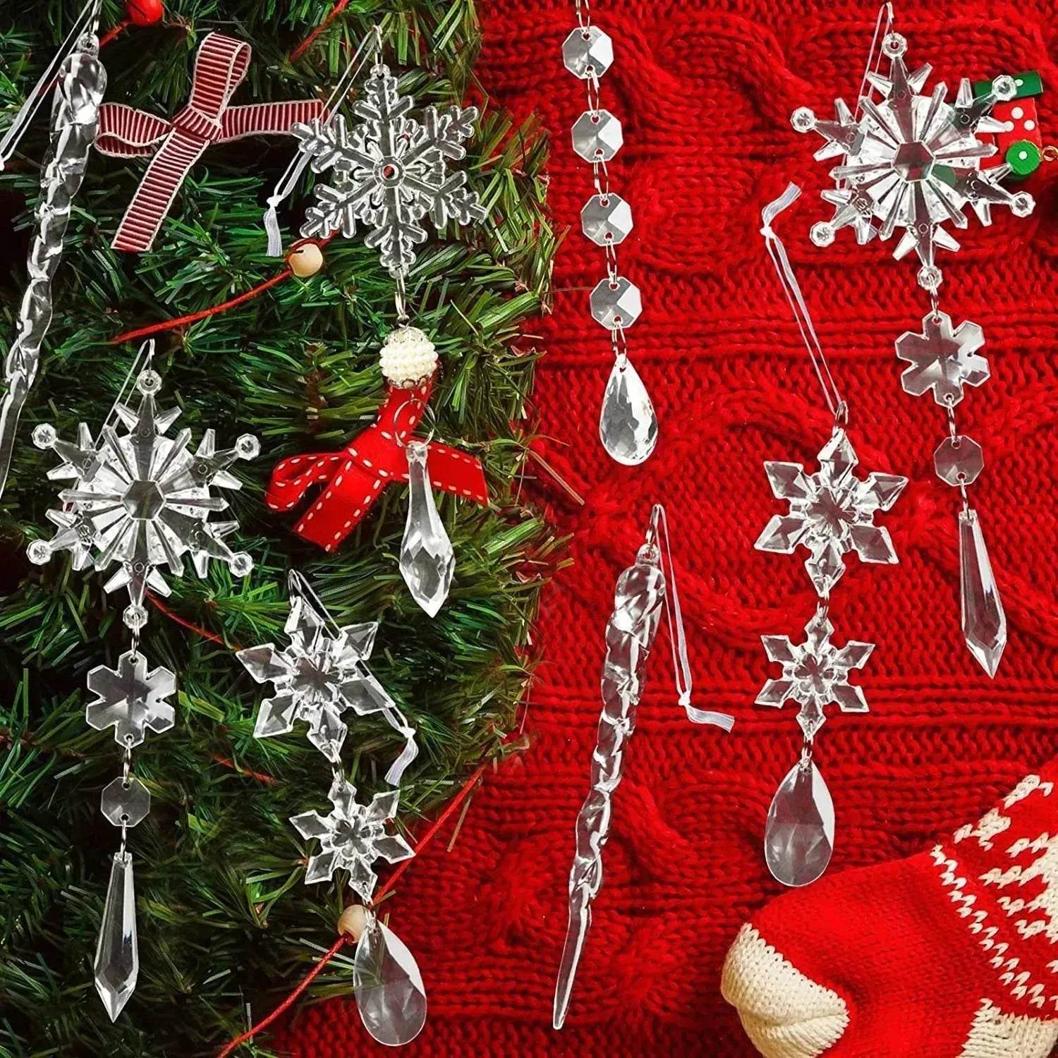 BowLift | 10pcs Christmas Tree Hanging Pendants Acrylic Ice Strip Snow Ceiling Xmas Ornaments New Year Christmas Decoration Home Decor