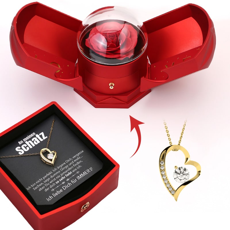 BowLift | EternalBloom | Romantic Rose Box with 14k White Gold Heart Necklace and Love Note