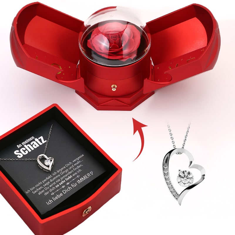 BowLift | EternalBloom | Romantic Rose Box with 14k White Gold Heart Necklace and Love Note