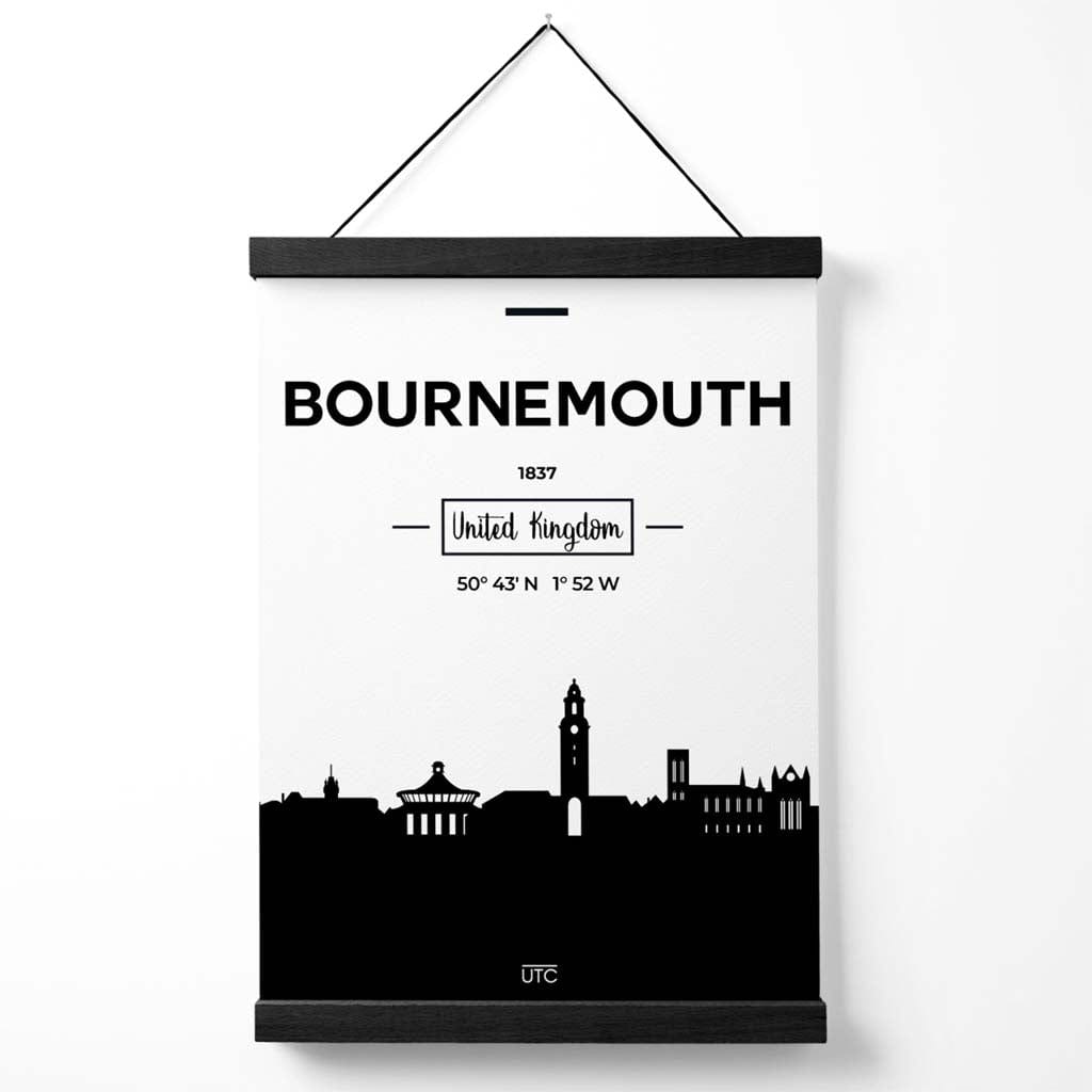 Bournemouth Black and White City Skyline Poster with Hanger | Bowlift