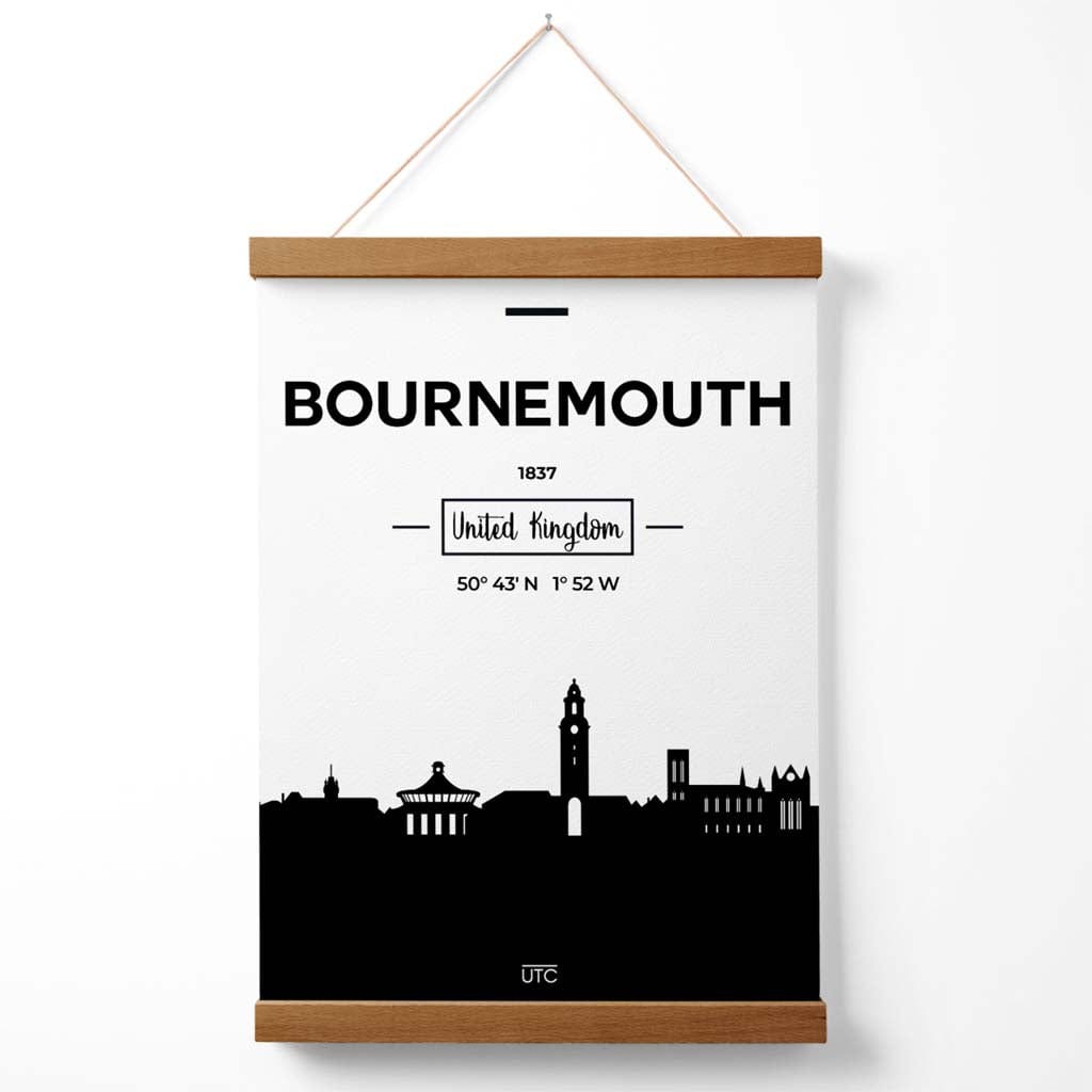 Bournemouth Black and White City Skyline Poster with Hanger | Bowlift