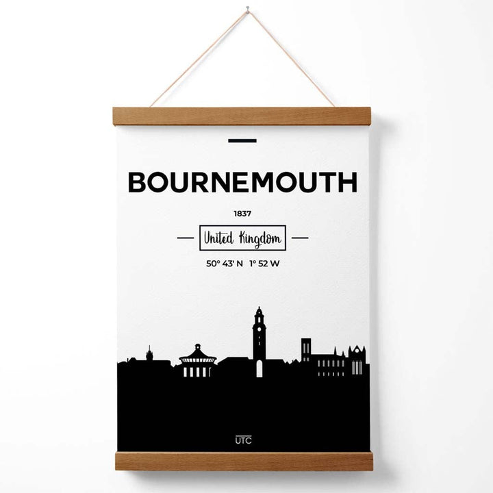 Bournemouth Black and White City Skyline Poster with Hanger | Bowlift