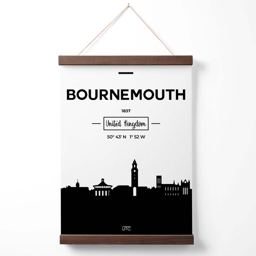 Bournemouth Black and White City Skyline Poster with Hanger | Bowlift