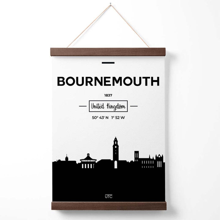 Bournemouth Black and White City Skyline Poster with Hanger | Bowlift