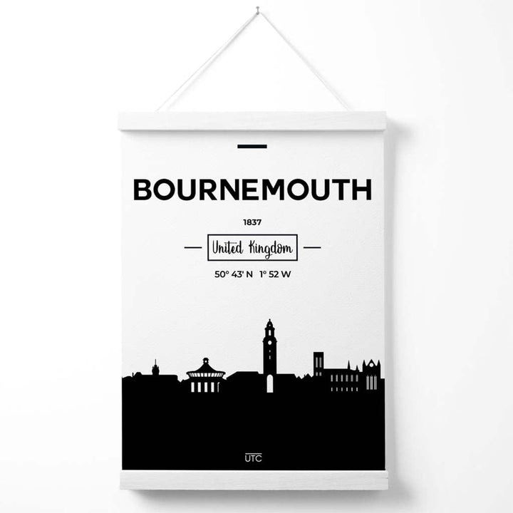 Bournemouth Black and White City Skyline Poster with Hanger | Bowlift