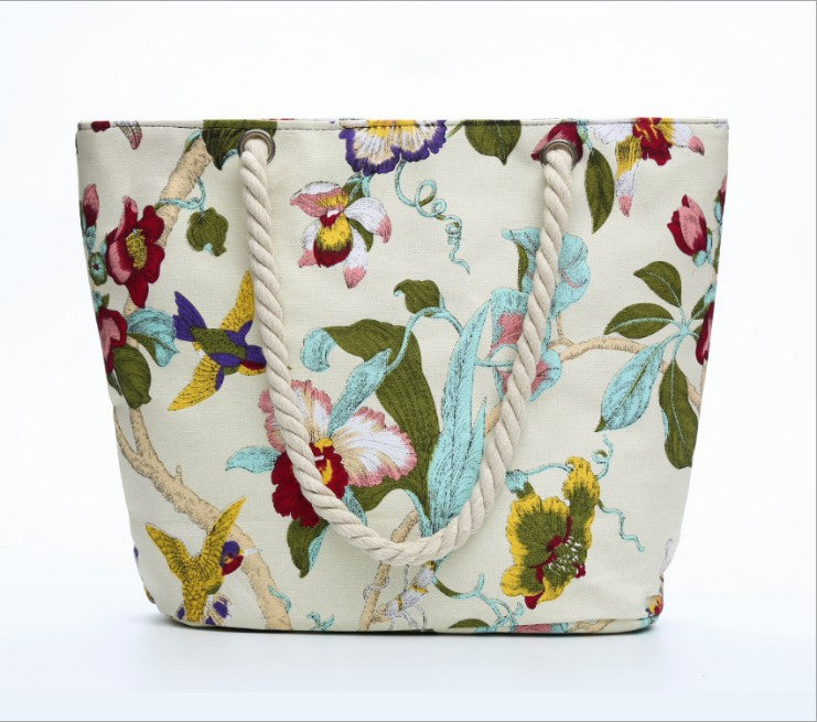 Elegant Beach Bag with Floral Embroidery Design Bowlift