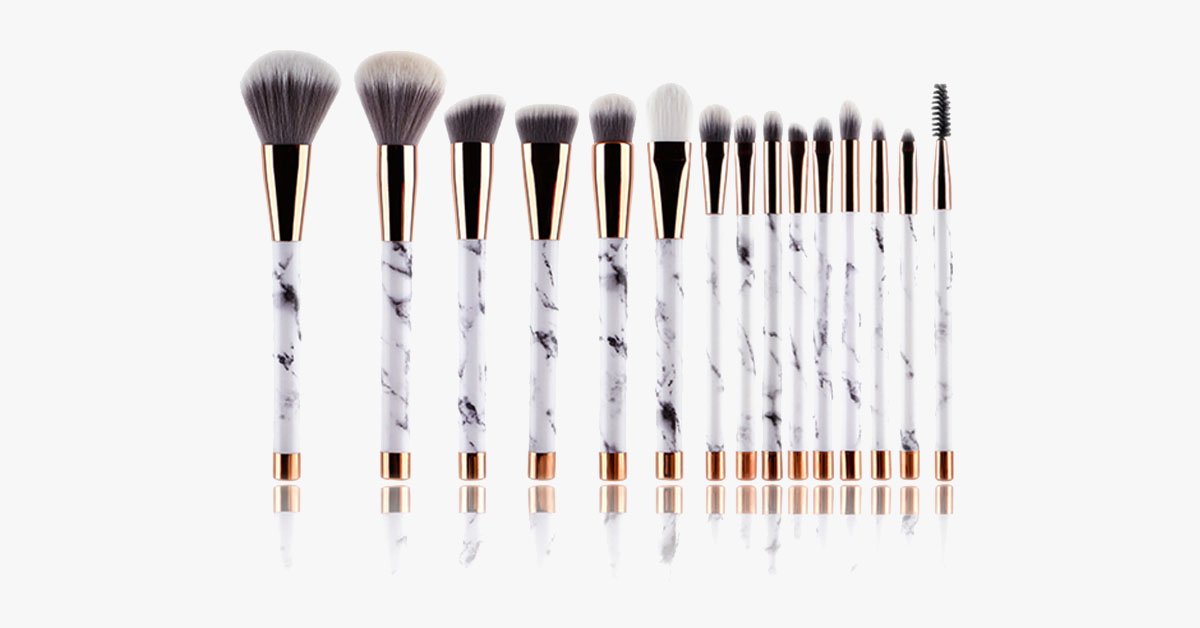 BowLift | Pro Makeup Brush Set of 15 with Rose and Marble Pattern - Perfect for all Makeup Applications