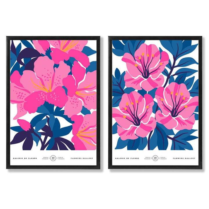 Light blue and pink spring flower market framed set of 2 art prints | Bowlift