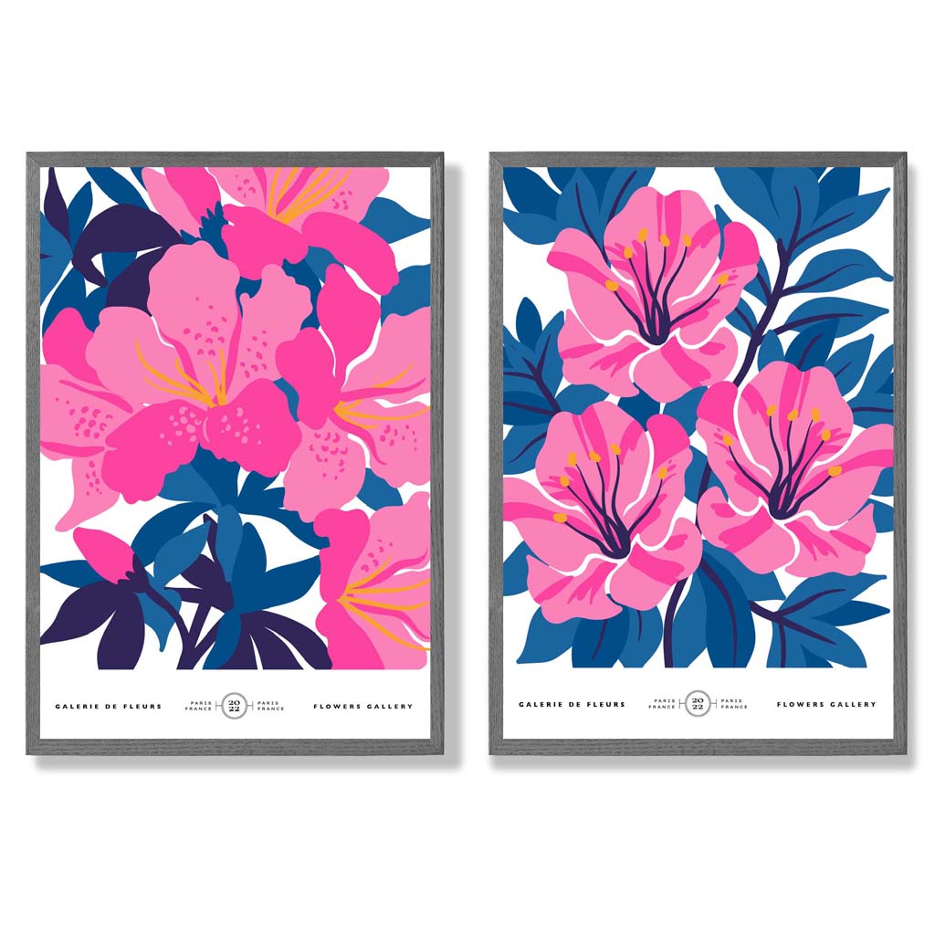 Light blue and pink spring flower market framed set of 2 art prints | Bowlift