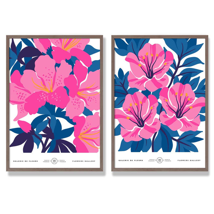 Light blue and pink spring flower market framed set of 2 art prints | Bowlift