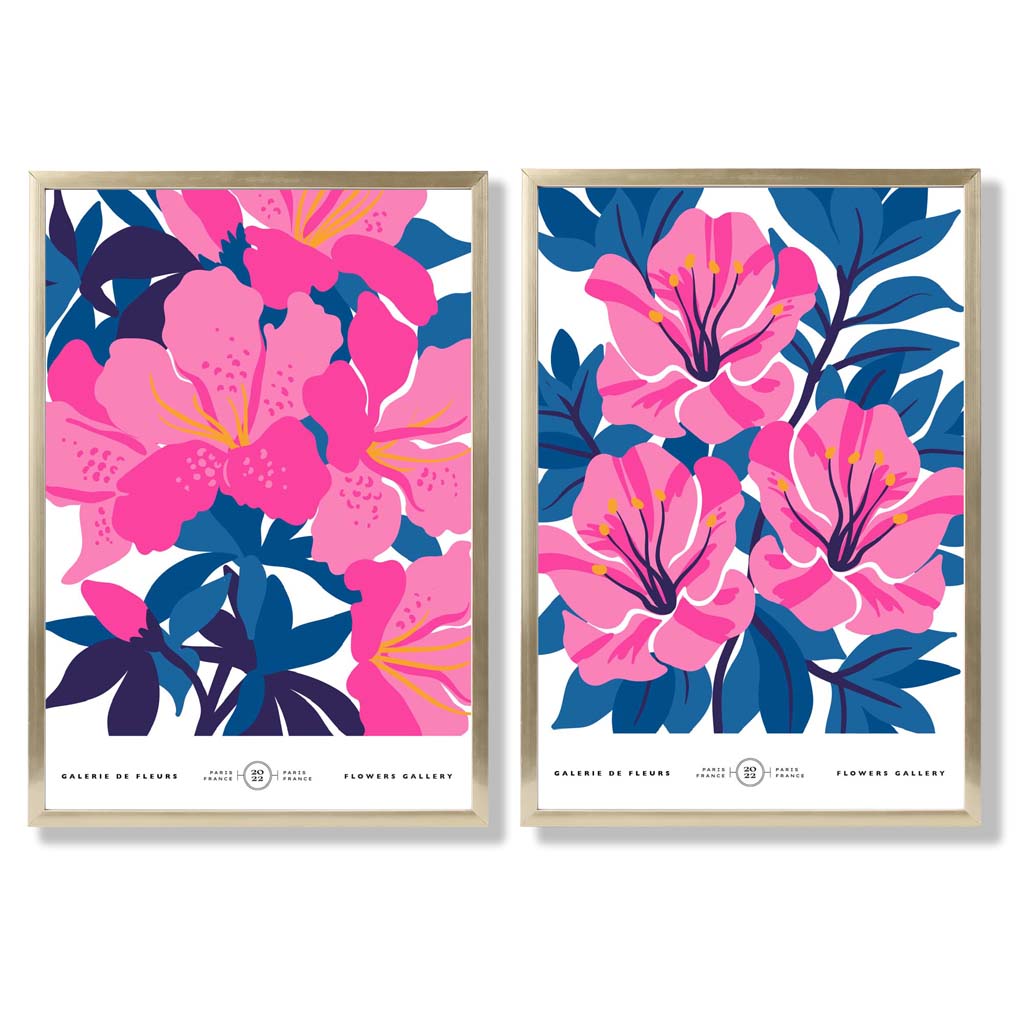 Light blue and pink spring flower market framed set of 2 art prints | Bowlift