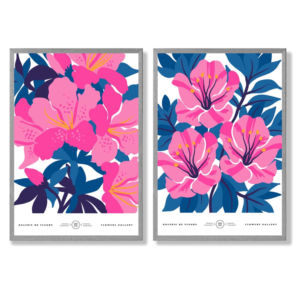 Light blue and pink spring flower market framed set of 2 art prints | Bowlift