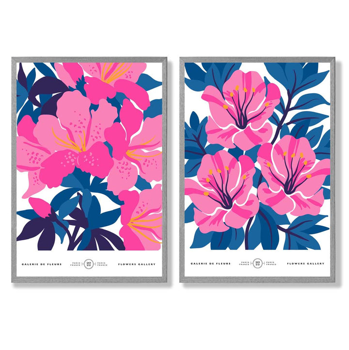 Light blue and pink spring flower market framed set of 2 art prints | Bowlift