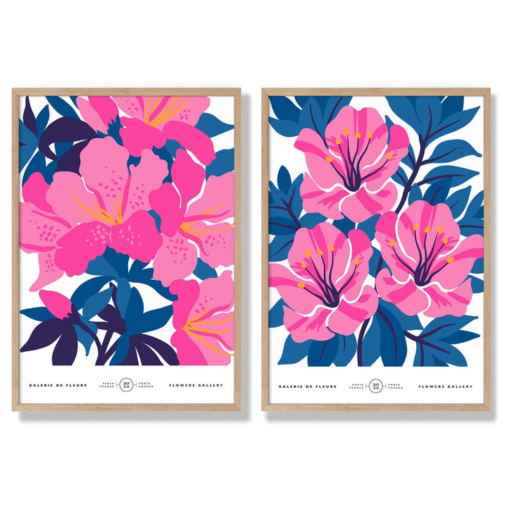 Light blue and pink spring flower market framed set of 2 art prints | Bowlift