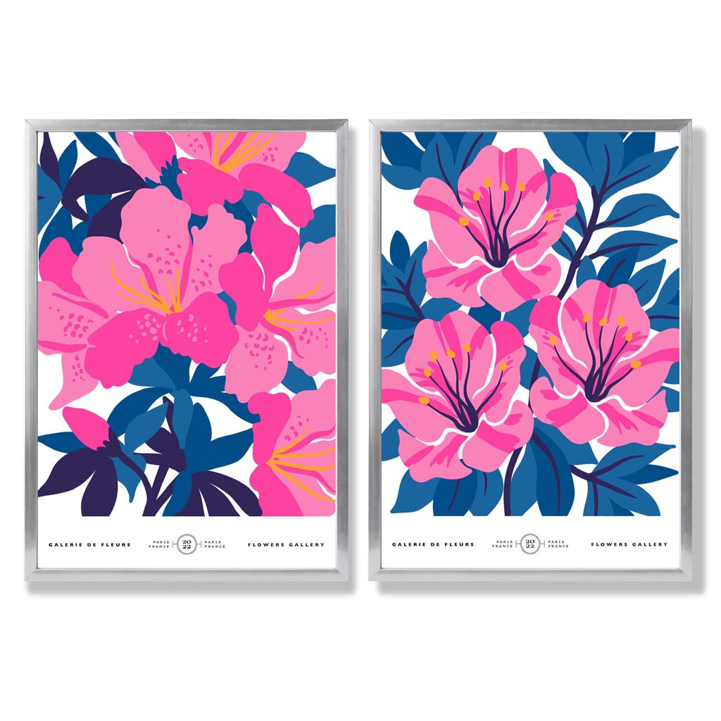 Light blue and pink spring flower market framed set of 2 art prints | Bowlift