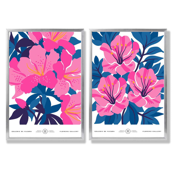 Light blue and pink spring flower market framed set of 2 art prints | Bowlift