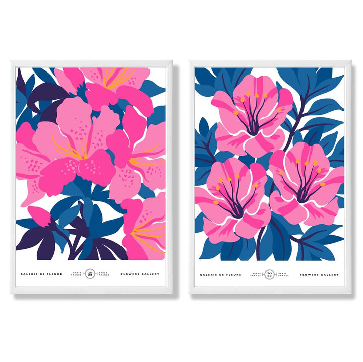Light blue and pink spring flower market framed set of 2 art prints | Bowlift