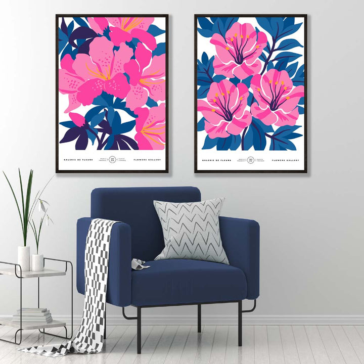 Light blue and pink spring flower market framed set of 2 art prints | Bowlift