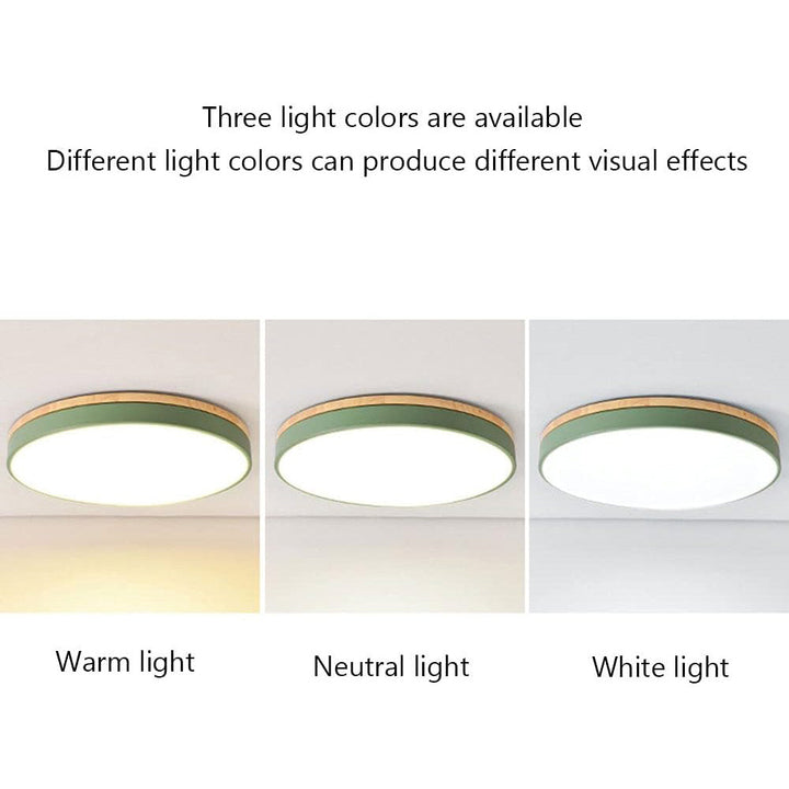 BowLift | Wooden Round Shape Flush Ceiling Light | LED. Solid Wood & Iron for Living Room. Dining Room & Hallway