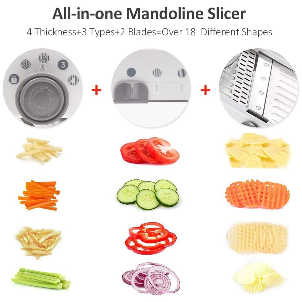 BowLift | Mandoline Vegetable Slicer | Adjustable 304 Stainless Steel Blades for Even Slices, Sticks & Cubes in Professional Kitchen Use