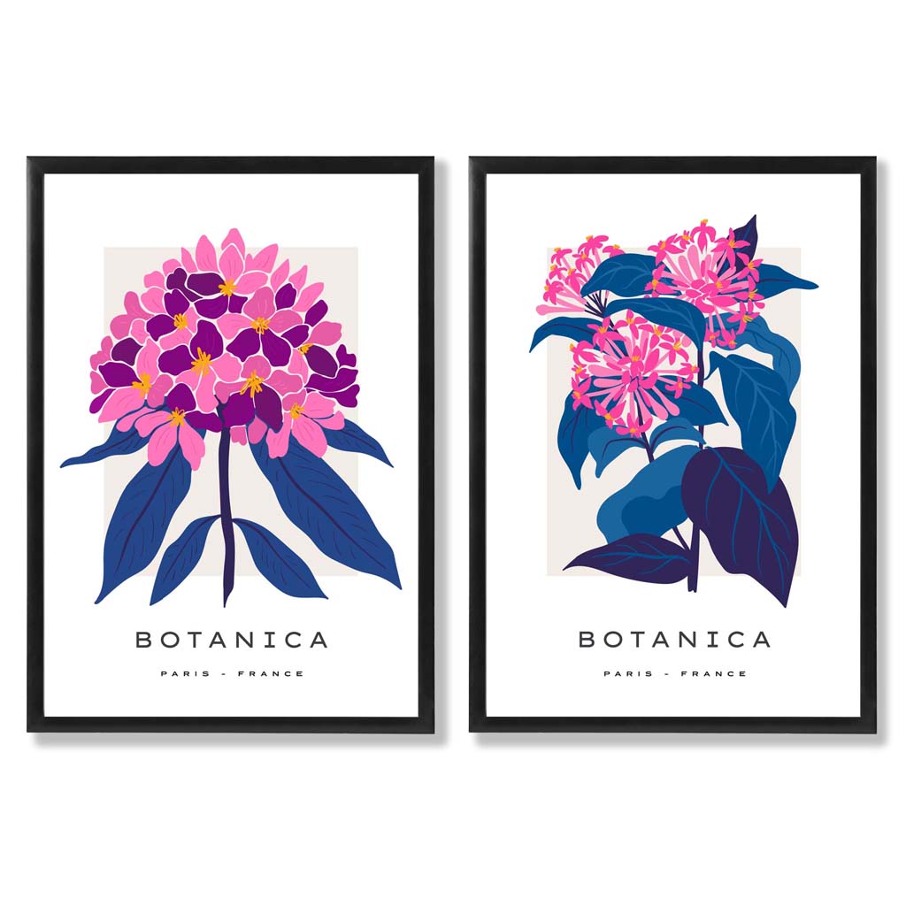 Bright Pink and Blue Summer Flower Market Framed Set of 2 Art Prints | Bowlift