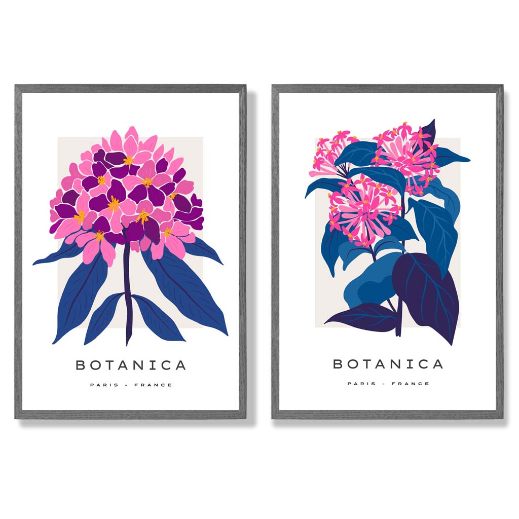 Bright Pink and Blue Summer Flower Market Framed Set of 2 Art Prints | Bowlift