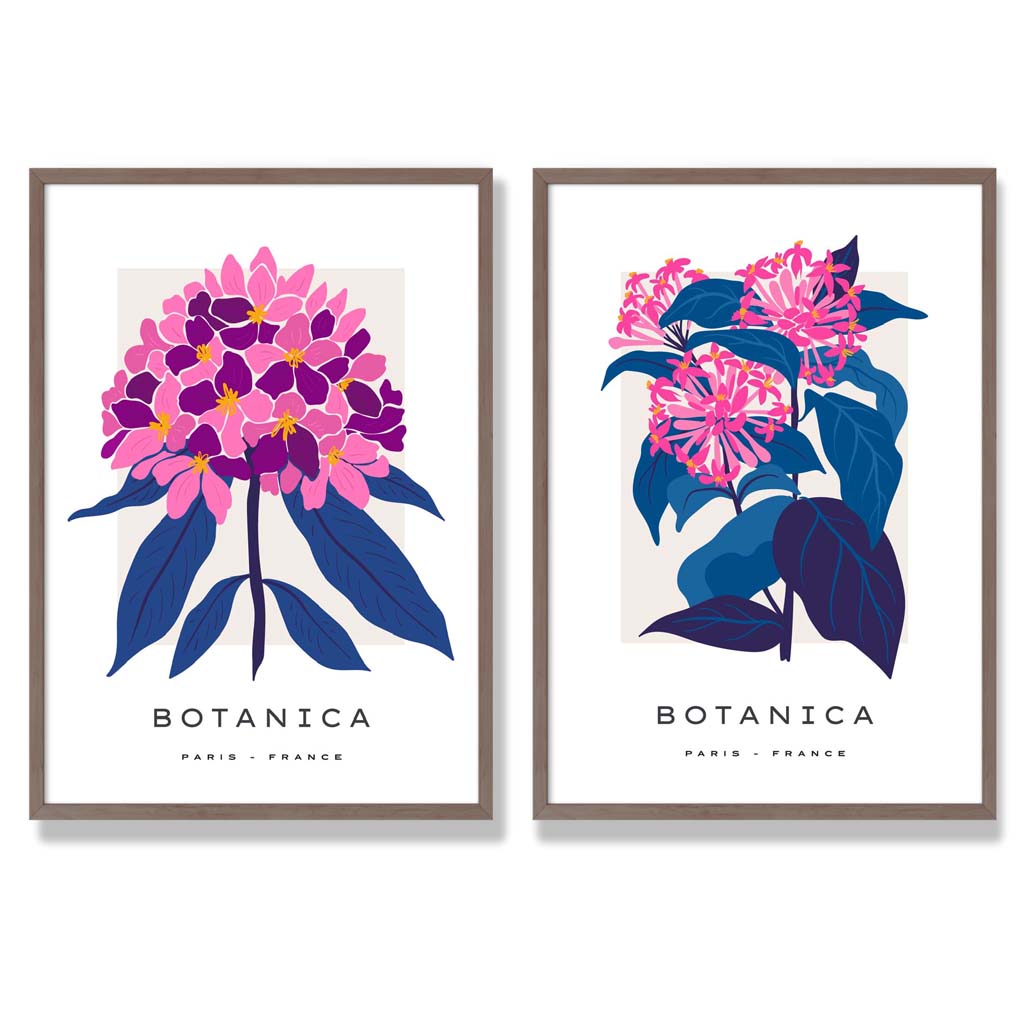 Bright Pink and Blue Summer Flower Market Framed Set of 2 Art Prints | Bowlift
