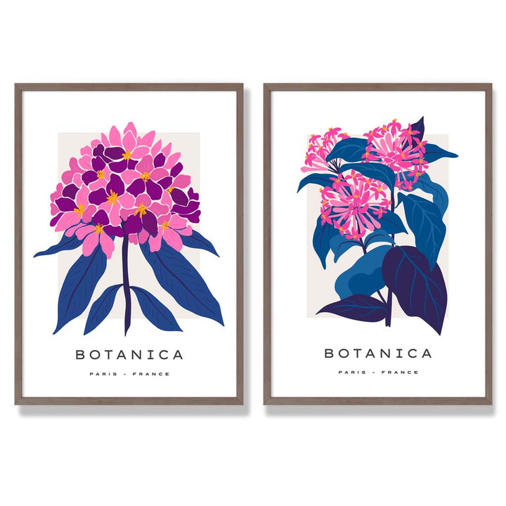 Bright Pink and Blue Summer Flower Market Framed Set of 2 Art Prints | Bowlift