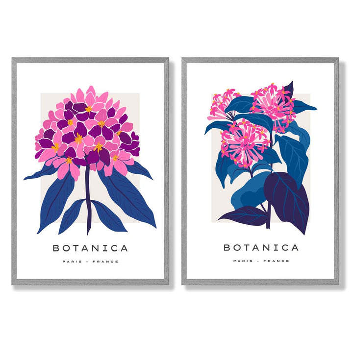Bright Pink and Blue Summer Flower Market Framed Set of 2 Art Prints | Bowlift