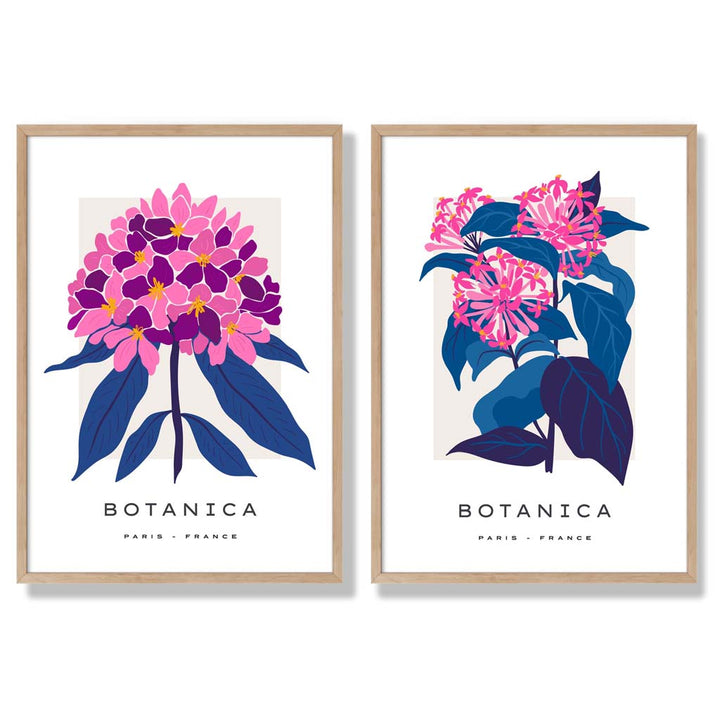 Bright Pink and Blue Summer Flower Market Framed Set of 2 Art Prints | Bowlift