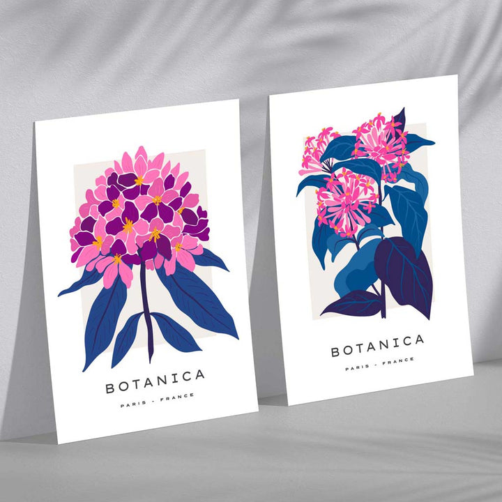 Bright Pink and Blue Summer Flower Market Framed Set of 2 Art Prints | Bowlift