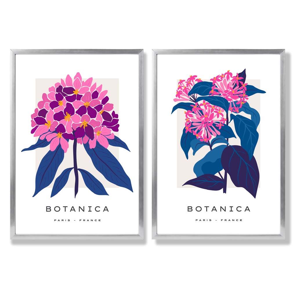 Bright Pink and Blue Summer Flower Market Framed Set of 2 Art Prints | Bowlift