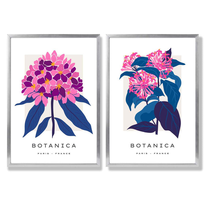 Bright Pink and Blue Summer Flower Market Framed Set of 2 Art Prints | Bowlift